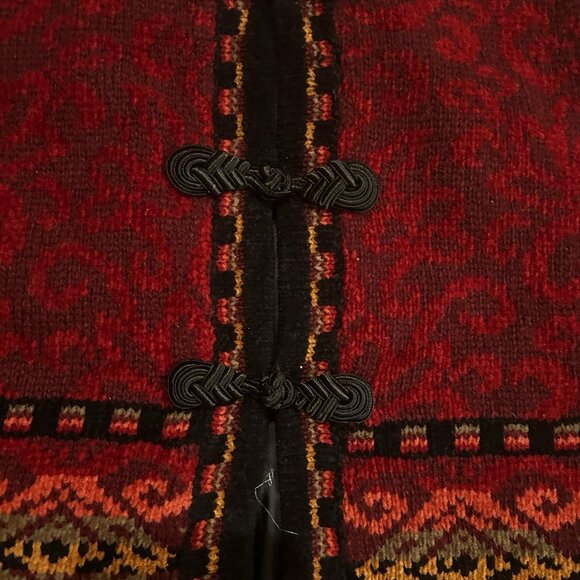 Icelandic Design Sweater M Cardigan Sweater Nordic Wool Artsy Red Black Toggles - Picture 6 of 9